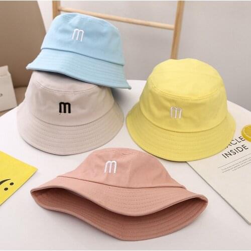 Childrens Hat Boys Girls New Baby Sun Hat Korean Simple Embroidery M Letter Fisherman Hat Harajuku Outdoor All-match Basin Cap