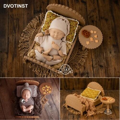 Dvotinst Newborn Baby Photography Props Biscuit Bed Crib Side Table 2pcs Set Fotografia Accessories Studio Shoots Photo Props
