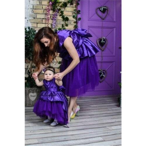 Purple Mother Daughter Dresses Purple Mom Kid Matching Dresses Photography Dresses Bow Back Custom