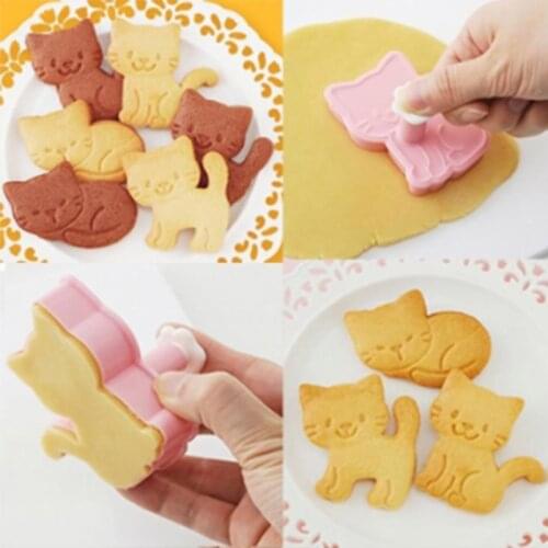 DIY Kitten Biscuit Baking Mold Cat Cartoon Biscuit Cookie Embossing Device Home Kitchen Birthday Wedding Cake Making Tool
