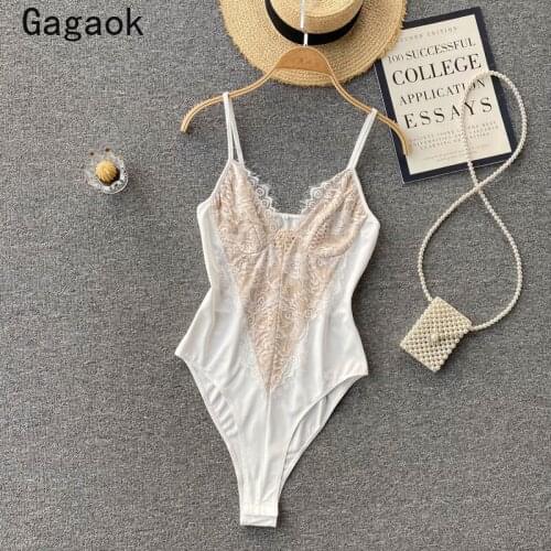 Gagaok Bodysuits Fashion Clothes Women 2021 Summer New V Neck Sleeveless Lace Jumpsuits Slim Sexy Outwear Wild Romper
