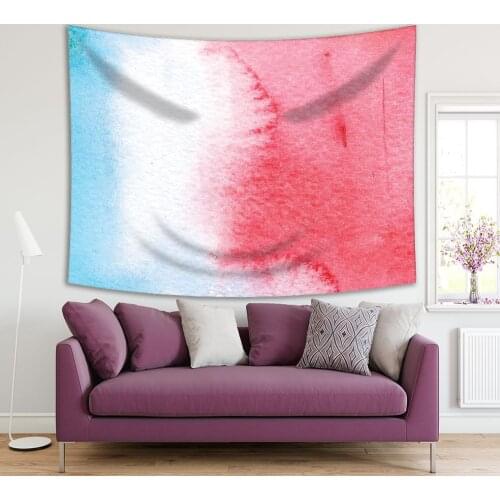 Tapestry Beach and Sea View from Above the Abstract Summer Watercolor Wash Artwork Red White Blue