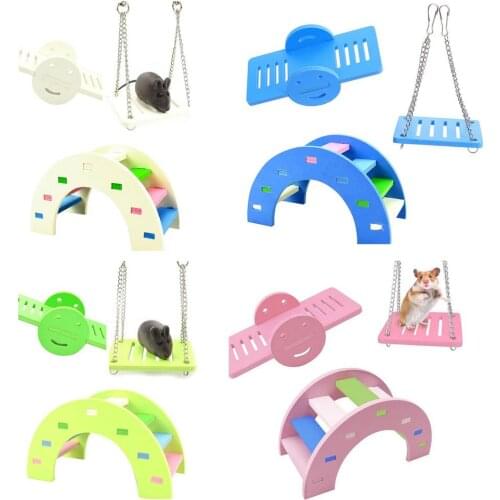 3PCS HOT Hamster Toys Wooden Rainbow Bridge Seesaw Swing Toys Small Animal Activity Climb Toy DIY Hamster Cage Accessories