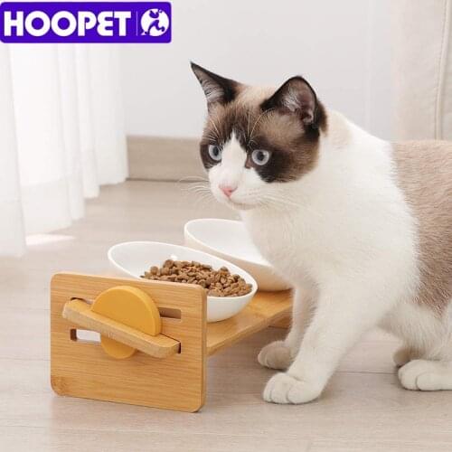 HOOPET Cat Food And Water Bowl Raised Dog Ceramic Adjustable Elevated Stand Feeder Neck Care Cat Dog Pets Supplies Bowls