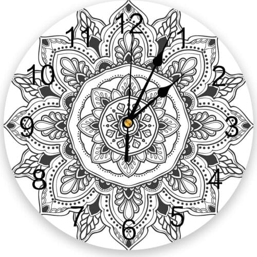 Mandala White Round Wall Clock Modern Design Home Living Room Decoration Childrens Room Kitchen Table Clock