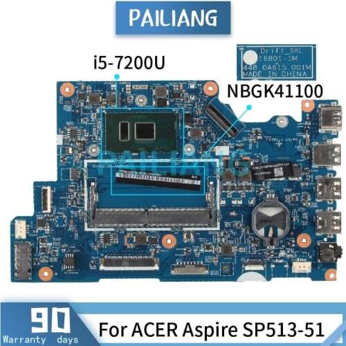 NBGK41100 Mainboard For ACER Aspire SP513-51 i5-7200U Laptop motherboard 16801-1 SR2ZU DDR4 Tested OK