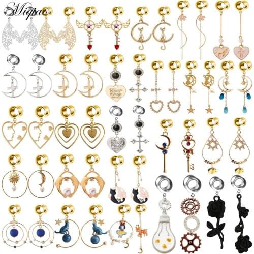 Miqiao 2pcs Fashionable and Simple Multi-pattern Ear Expander 6mm-25mm Exquisite Body Piercing Jewelry