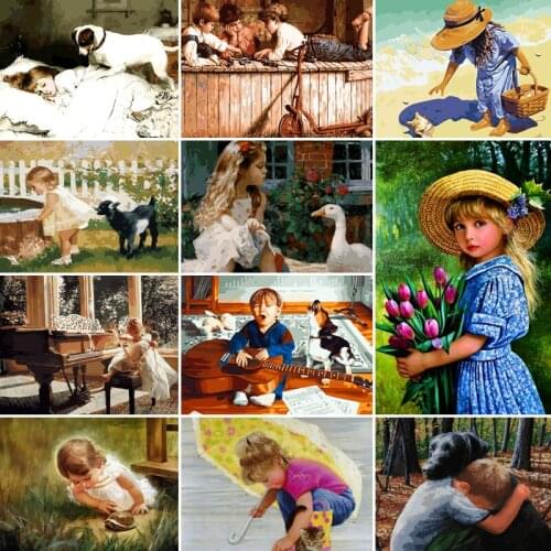 Child Oil Painting By Numbers girl Set Acrylic Paint For Adults DIY Craft Kits Picture Drawing Coloring By Numbers Decor Art