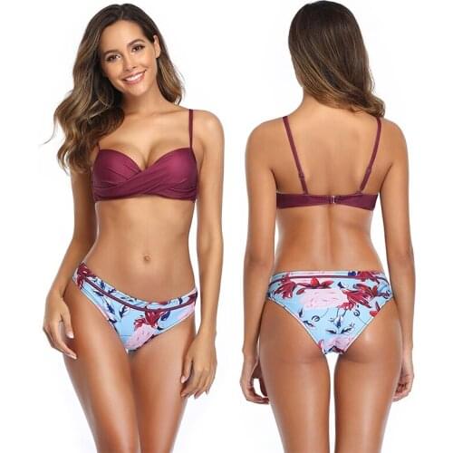 2021 New Sexy Print Bikini Female Swimsuit Women Swimwear Thong Push Up Bikinis Set Low Waist Swimming Suits Female Bathing Suit