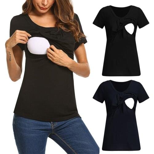 Blusa Lactancia Solid Pregnant Women Clothes Summer Short-sleeved Breastfeeding Pregnant T-shirt Top Haut D'allaitement
