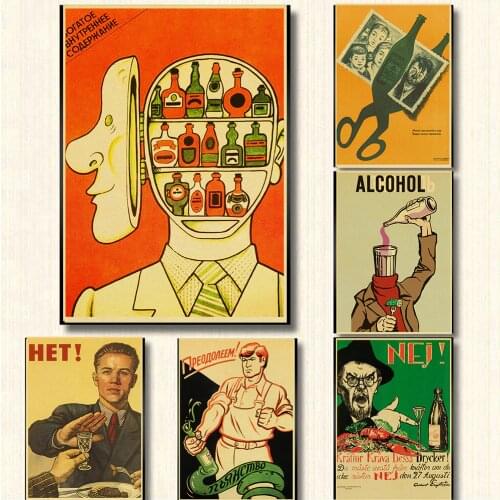 Vintage USSR Soviet Anti-Alcohol Retro Poster kraft Paper Prints Clear Image room Bar Home Art painting wall sticker