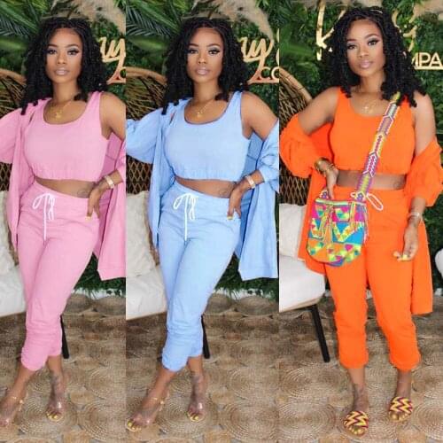 Slim-Fit Vest Strap T-shirt Three-Color Three-Piece lady fashion women sweatshirt coat plus size blue pink orange