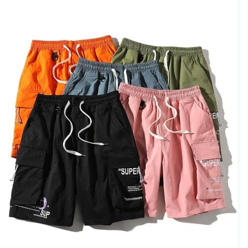 Workwear Shorts Mens 2021 New Lace-up Elastic Waist Five-point Pants Loose Casual Couple Beach Sweatpants Basketball Shorts