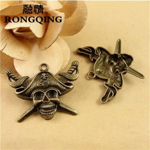 RONGQING Vintage Bronze 35*45MM 40pcs/lot Pirate Charms Pirate Pendant Skull Jewelry Accessories
