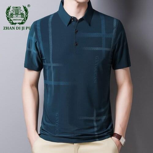 Fashion Mens Polo Shirt Summer Thin Ice Silk Breathable Lapel Short Sleeve T-Shirt Male Casual Slim Streetwear Mens Tops Brand