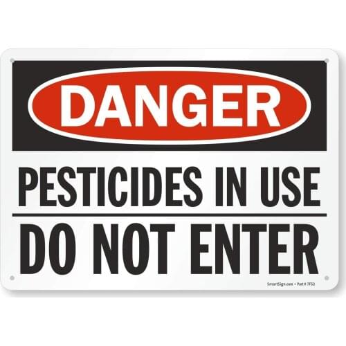 S2855Pl12 "Danger Pesticides In Use, Do Not Enter" Sign |8" x 12" Plastic Black/Red on White