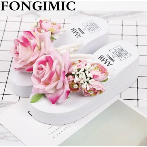 Slippers For Women Ladies Handmade Summer Flip Flop Flowers Decoration Female Flip Flops High Heel Bohemia Beach Sandal Slippers