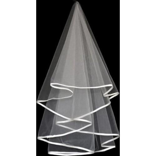 Wedding Veil Ivory Ribbon Edge One-Layer Tulle Short Veil Velos De Novias