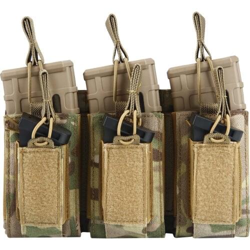 Tactical Molle Triple Magazine Pouch Double Layer Mag Bag for Rifle Pistol M4 AK 5.56/7.62/9mm Ammo Modular Hunting Accessories