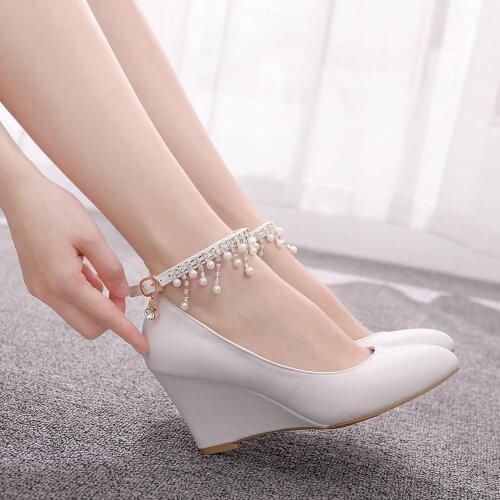 Crystal Queen High Heel Ankle Strap Platform Wedge shoes Women Pump Wedge 8CM Heels Platform Sapato Fashion dress shoes