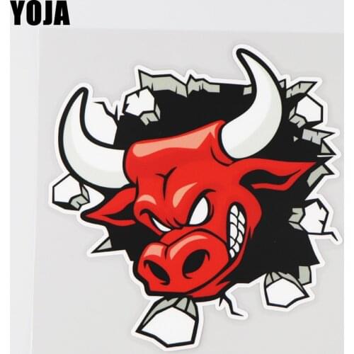 YOJA 14.1X14.8CM Angry Red Cow Vinyl Decal Car Sticker Creative Cartoon Animal Pattern 19A-0103