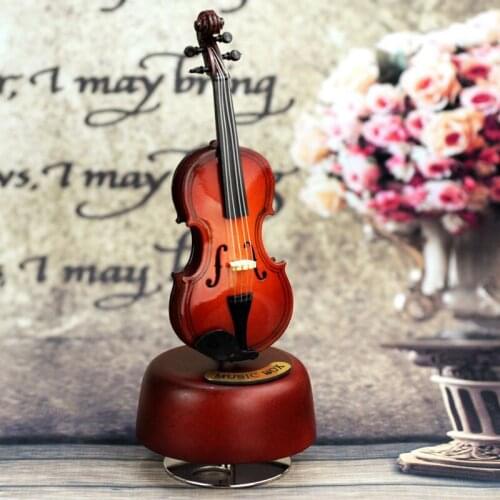 Rotating violin/guitar music box wood