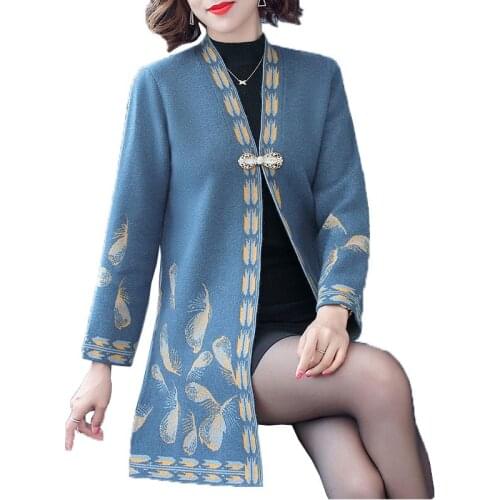 Middle-aged Mother Knit Sweater Cardigan Jacket 2021 New Noble Elegant Women Sweater Coat Female Cardigans Plus Size 5XL