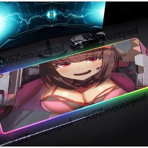 XGZ Large RGB Fashion Mouse Pad Black Lock Edge Anime Busty Sexy Girl Office Computer Desk Mat Colorful Rubber Stripes Non-slip