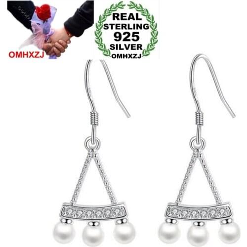 OMHXZJ Wholesale Jewelry lovely Fashion Vintage joker Star for Woman Gift Pearl Fan 925 Sterling Silver drop Earrings YS220