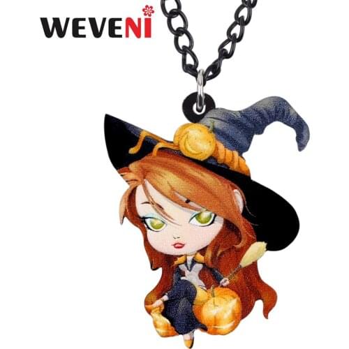 WEVENI Acrylic Halloween Anime Magic Witch Necklace Pendant Chain Collare Party Costume Jewelry For Women Girls Teens Gift Charm