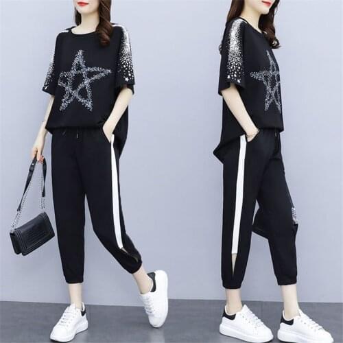 2 piece sets womens outfits New summer leisure sports suits female loose fashion two piece set pants 2021 plus size tracksuit