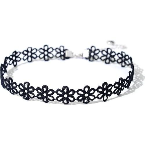 Women Girls Black Choker Decorative Retro Flower Design Lace Choker Clavicle Necklace Sexy Cosplay Necklace for Party