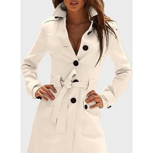 Lisa Colly Autumn women office work Coat Womens Woolen long Coats Outwear New womens turn-down collar belt wool coat jacket