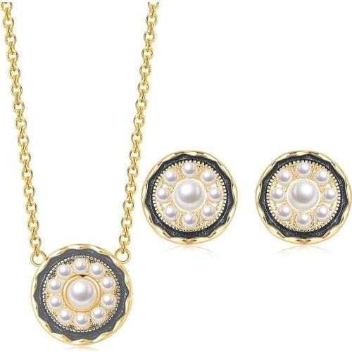 ZHOUYANG Aesthetic Retro Imitation Pearl Jewelry Sets For Women Gold Color Cute Necklace Earrings Wedding Gift Wholesale S540-1