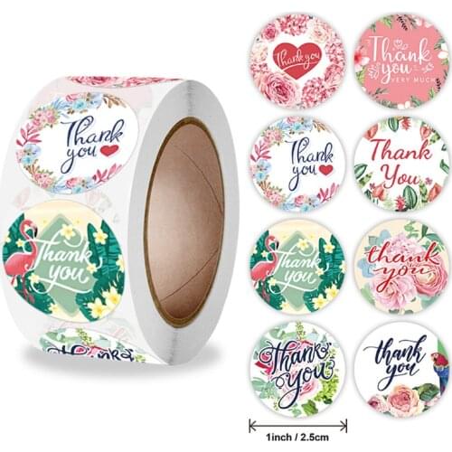 100-500pcs Round Floral thank you stickers Green leaf flower sticker for scrapbooking Gift package seal labels wedding Decor
