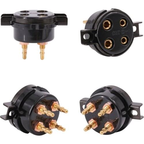 2PCS CMC PTFE Tube Socket 4PIN 8PIN Gold Plated Brass Pins Bakelite Apply 2A3 300B KT88 6SN7 Etc Vacuum Tube Sockets Audio DIY