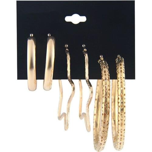 3Pairs/Lot Punk Gold Color Hoop Earrings Set For Women Hollow Out Big Circle Earrings Set Mixed Vintage Jewelry Aros