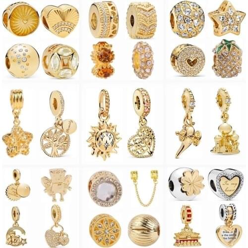 45 Style 2021 New Fine European Gold Flower Lock Crown Clip Beads Fit Pandora Bracelet Necklace Women Accessories Making Jewelry