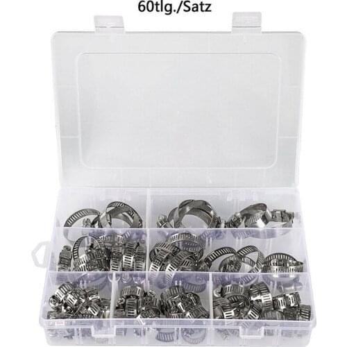 60pcs Stainless Steel Assortment Hardware Hook Single-Ear Fuel Hose Clamps Set 8-38mm For Water Fuel Pipe Fastener