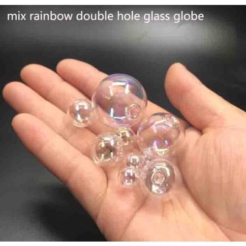 8/10/12/14/16/18/20/25/30mm Rainbow glass globe bubble round ball double hole hollow glass orb vial pendant accessories 100pcs