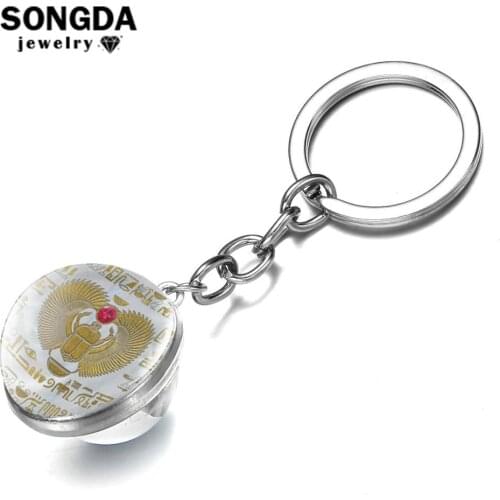 SONGDA Egyptian Scarab Keychain Symbol of Strength Ancient Egypt Key Ring Art Photo Double Side Key Chain Glass Cabochon Jewelry