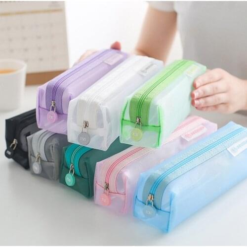 Pencil case transparent mesh pencil case cute male and female Korean version large capacity creative student pencil case