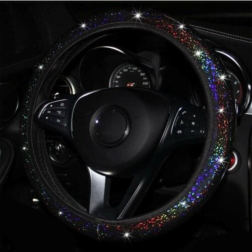 Car Auto Steering Wheel Cover Glitter Bling Breathable Anti-Slip Protector Black White 37-38cm Auto Decoration Accessories