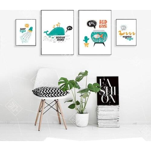 Nursery Baby Room Decoration Paintings Underwater World Cute Fish Canvas Art Posters and Prints Nordic Kids Room Wall Pictures