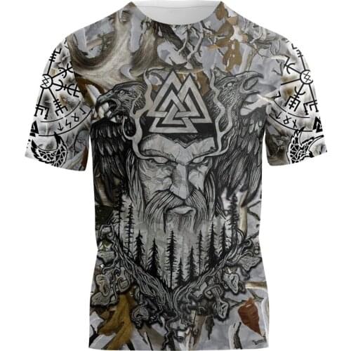 3D Printed t shirt For Men Myth Vikings God Warrior Odin Tatto Harajuku Fashion Short Sleeve Summer Casual Unisex O-Neck Tops