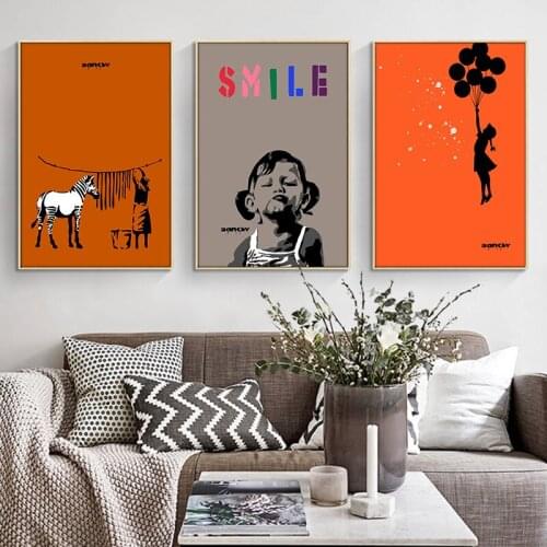 Canvas Painting Graffiti Wall Art Girl Keeping Smile Posters and Prints Wall Pictures for Living Room Decoration Home Decor