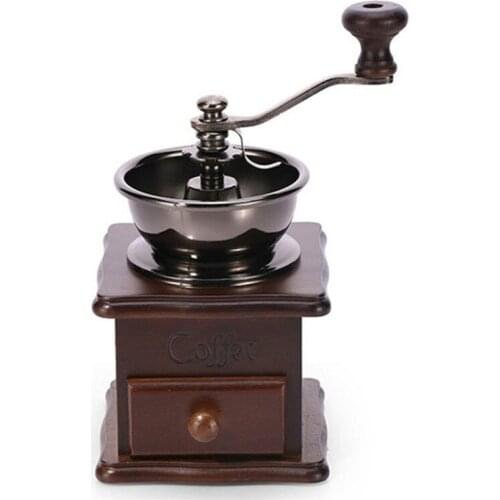 Classic wooden manual coffee grinder hand stainless steel retro coffee spice burr mill with premium ceramic Milston