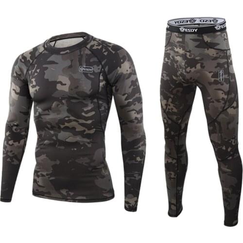 ESDY New Camouflage Thermal Underwear Set Long Johns Men Functional Training Camo Sports Sexy Fitness Long Johns Run Tracksuit