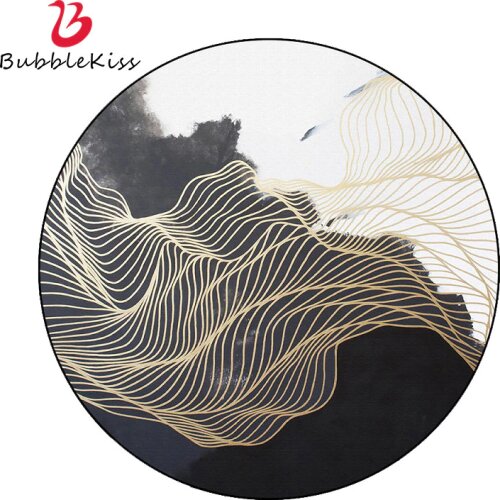 Bubble Kiss Round Carpets For Living Room Black White Simple Golden Line Customized Area Rugs Bedroom Decor Floor Non-Slip Mat