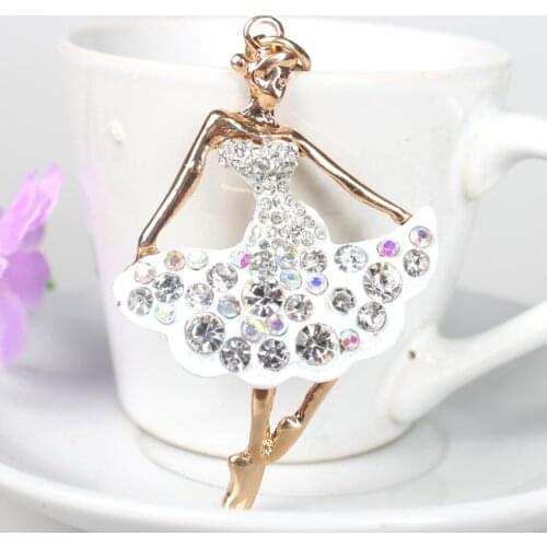 Top Hot Selling New Cute Ballet White Dancing Girl Lady Pendant Charm Crystal Purse Bag Keyring Chain Vintage- Style